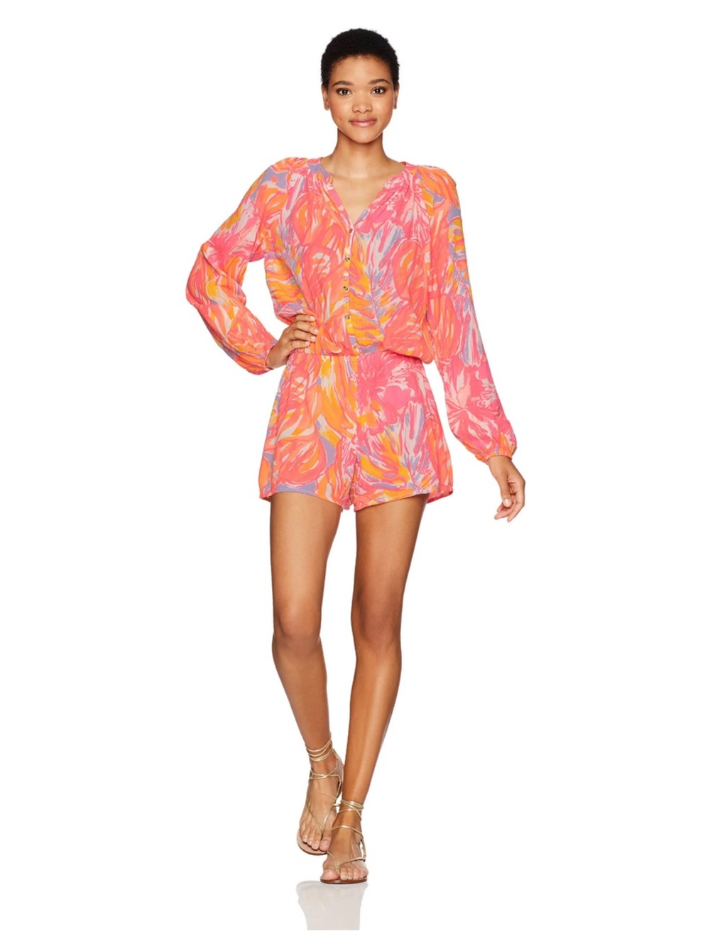 Lilly Pulitzer Elsa Romper in Sun Splashed Neon Pink Orange Purple NWT size XS
